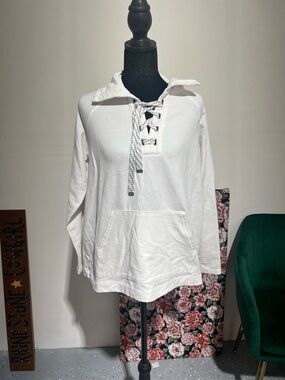 Women's White Lace-Up Pullover Hoodie